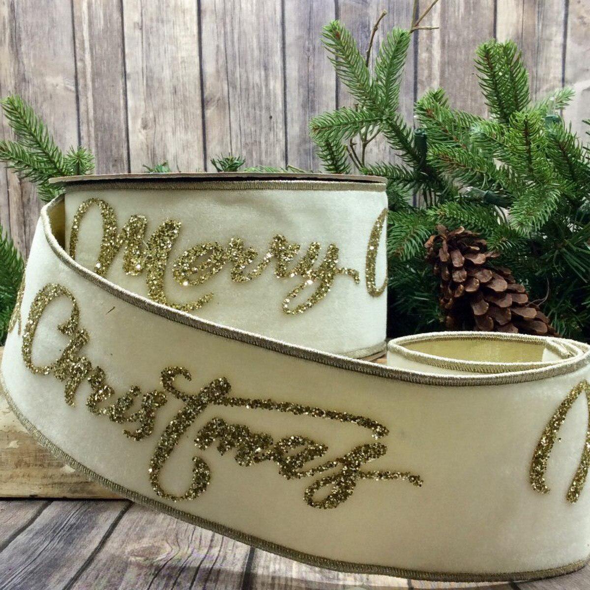 Winter White  4" Merry Christmas 10yds