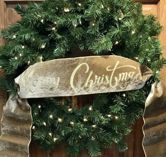6" Gold Merry Christmas Embroidered Ribbon