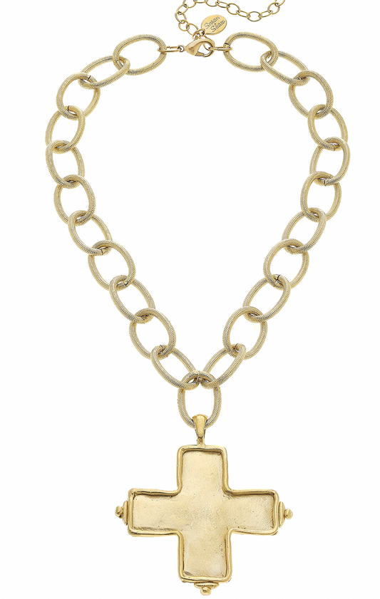 Handcast Gold Cross Necklace.