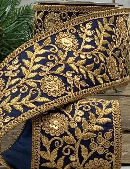 3" Navy Floral Garden Ribbon