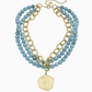 Gold Coin on 3 Row Genuine Matte Turquoise Necklace