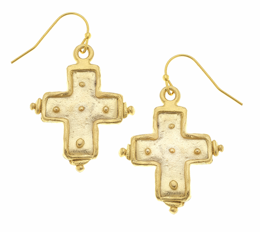 Handcast Gold Cross Earrings