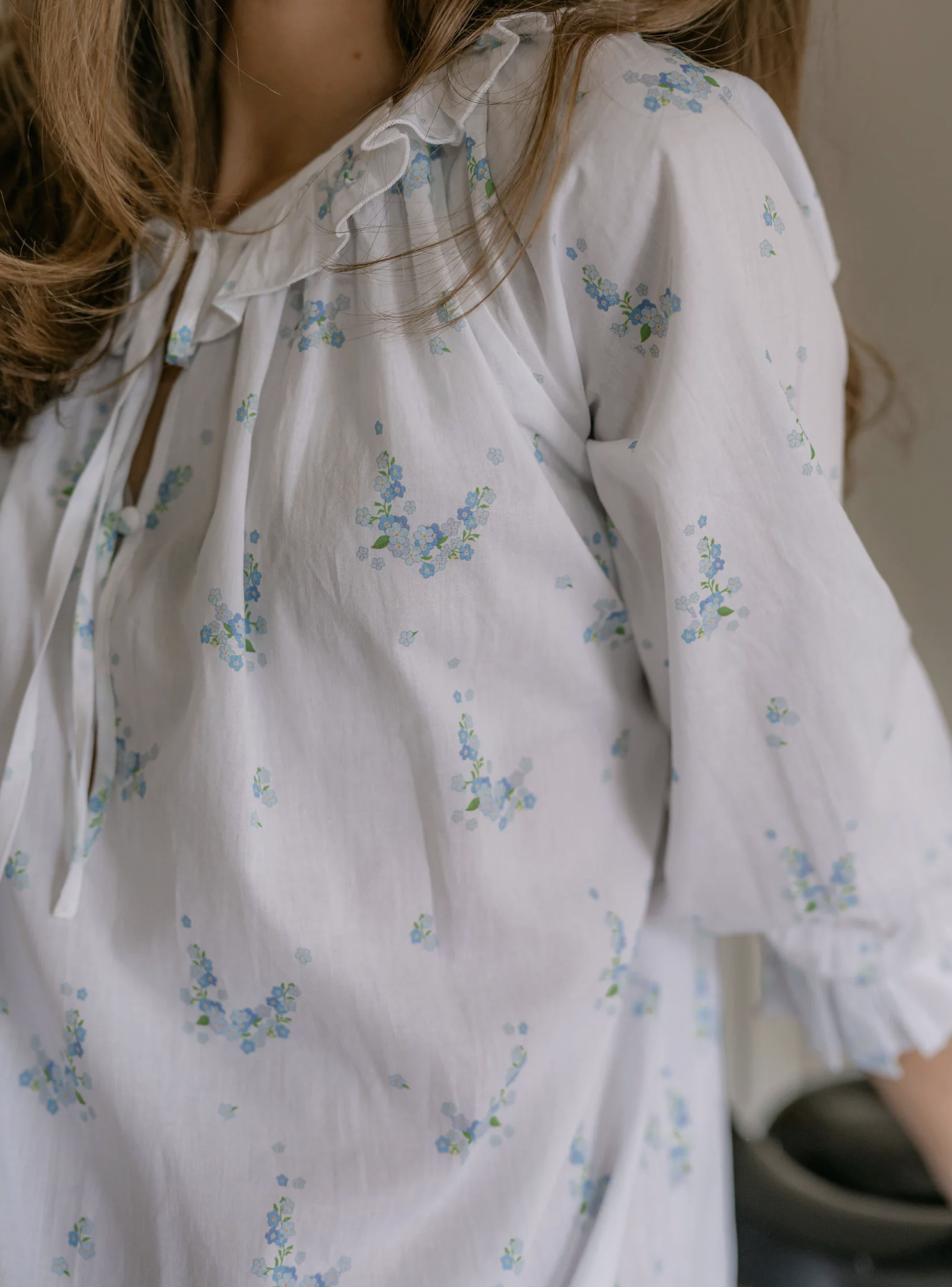Blue Lucy Ruffle Long Sleeve Nightgown