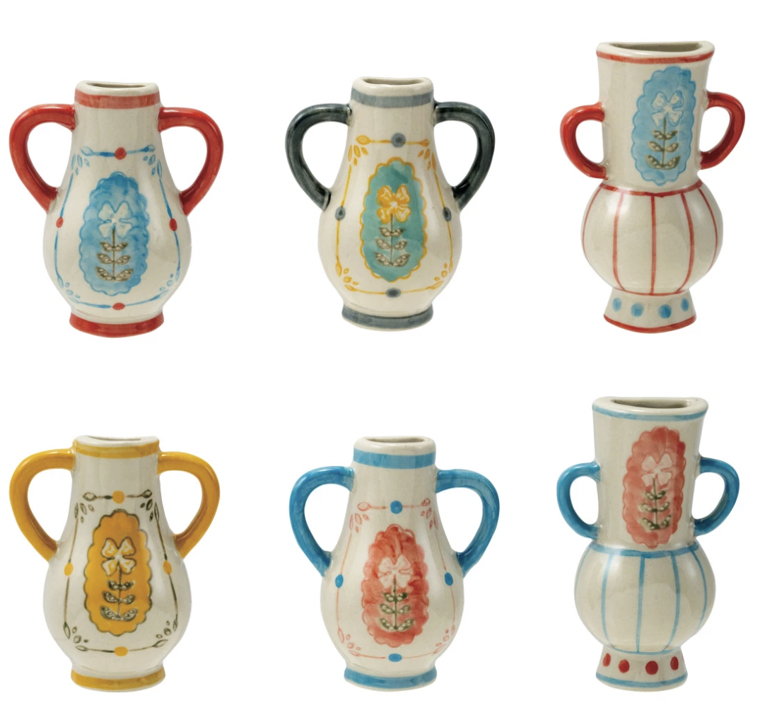 Hand-Painted Stoneware Mini Vase Magnet w/ Design