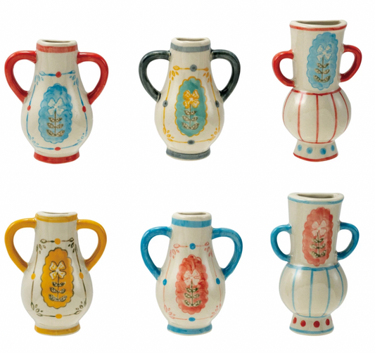 Hand-Painted Stoneware Mini Vase Magnet w/ Design