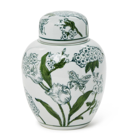 7" Green and White Temple Jar