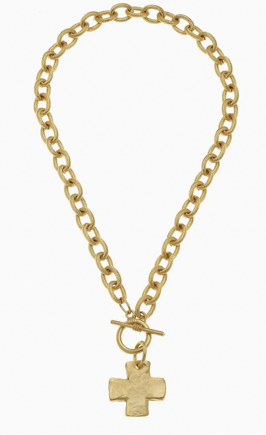 Gold Cross Toggle Front Necklace