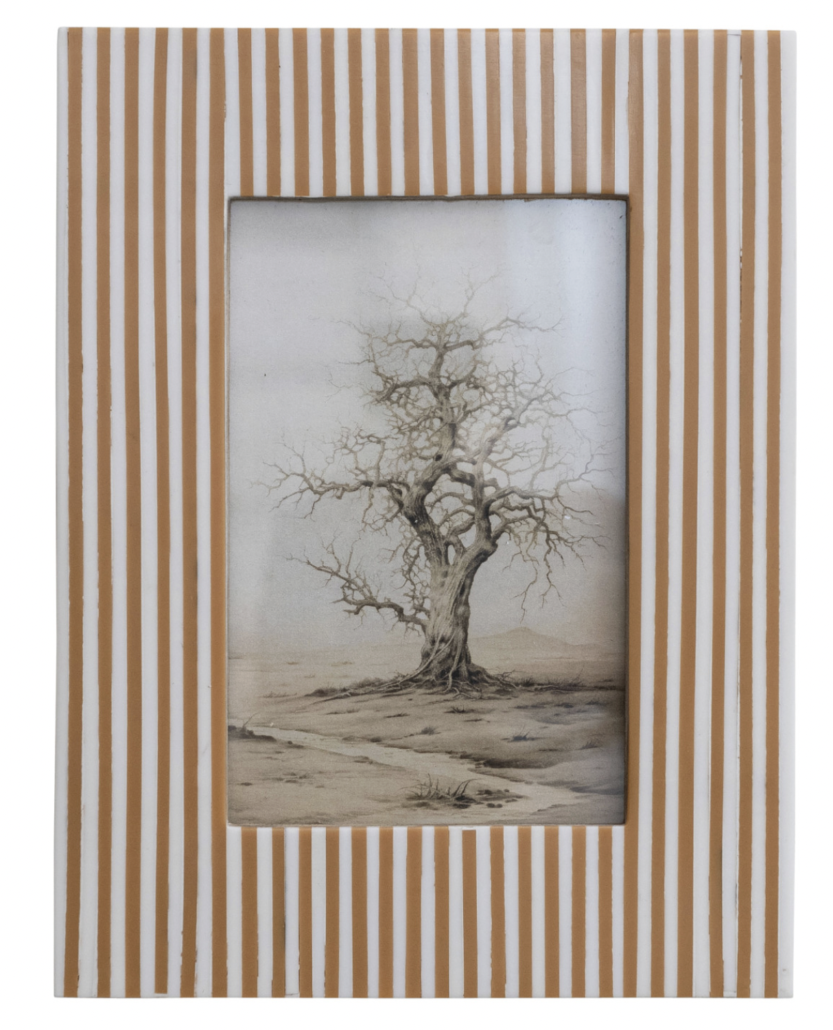 Resin Striped Photo Frame, White & Caramel Color