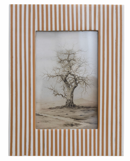 Resin Striped Photo Frame, White & Caramel Color