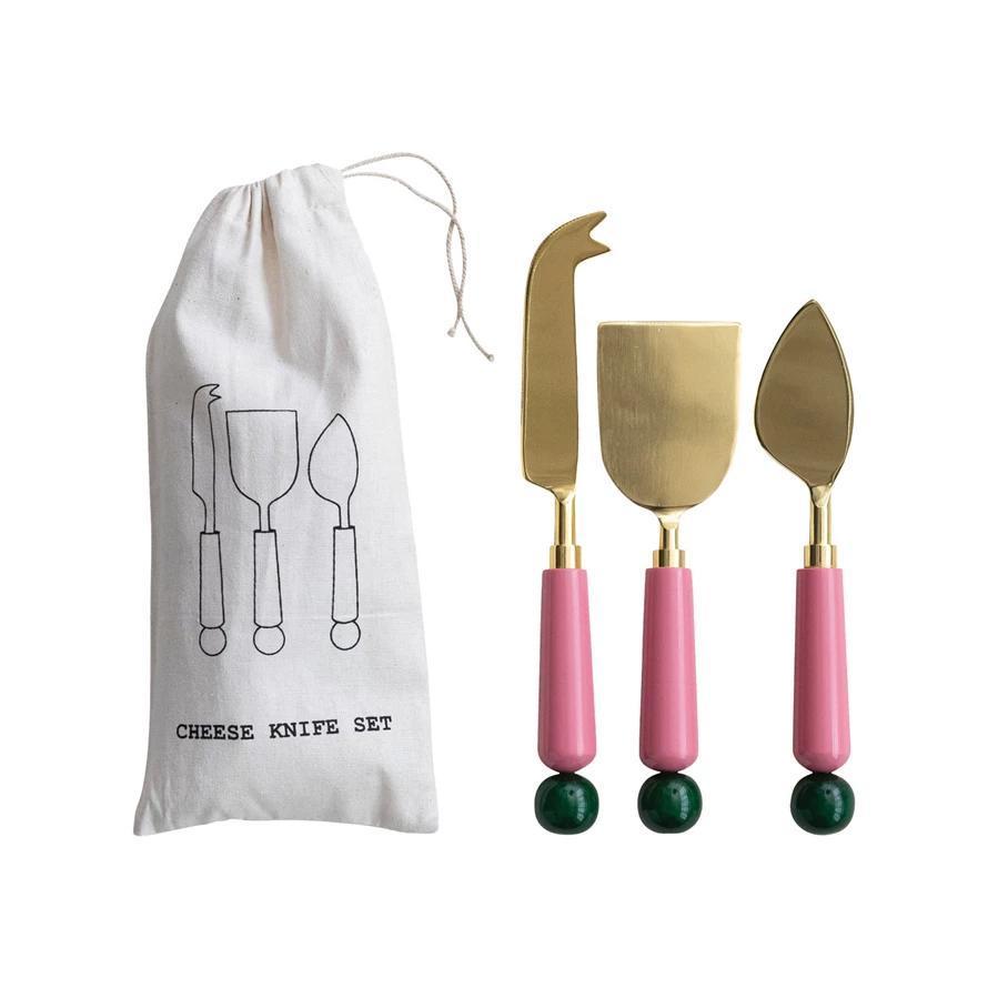Pink & Green Cheese Knives Set 3
