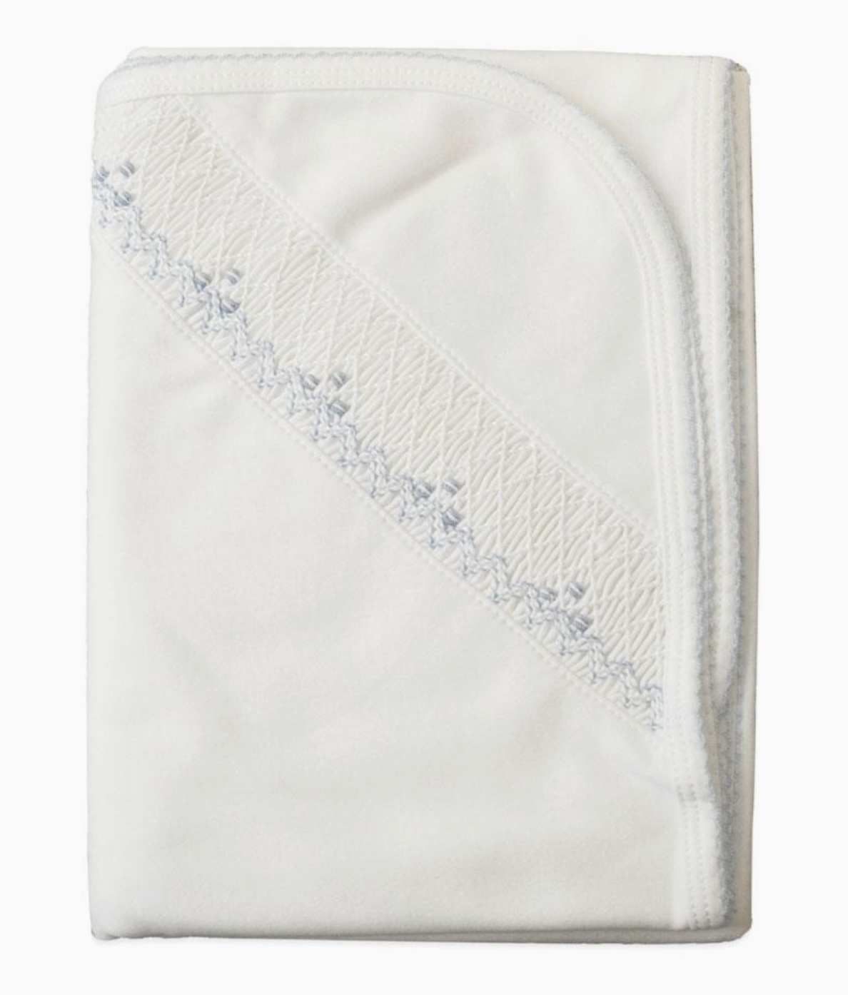 Blue Picot Smocked Baby Blanket