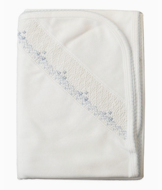 Blue Picot Smocked Baby Blanket