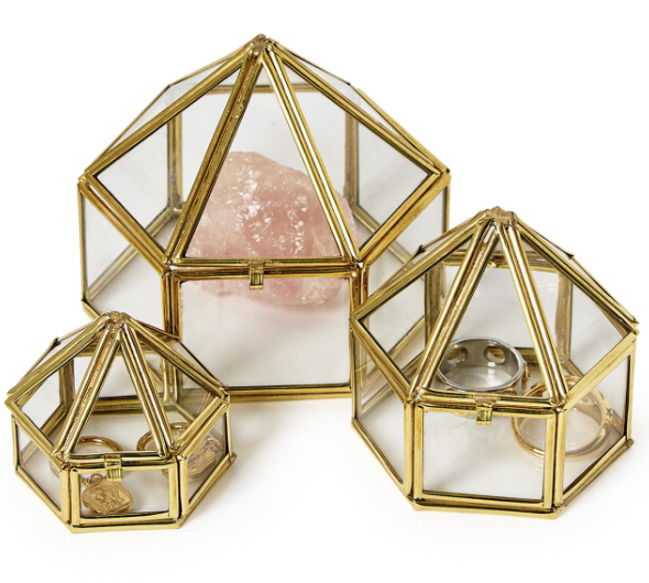 Brass and Glass Set of 3 Decorative Nesting Trinket Boxes