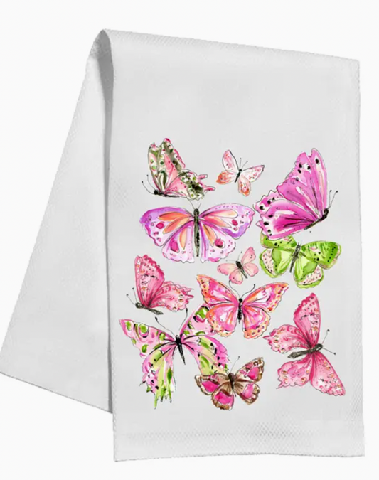 Pink Butterflies Kitchen Towel