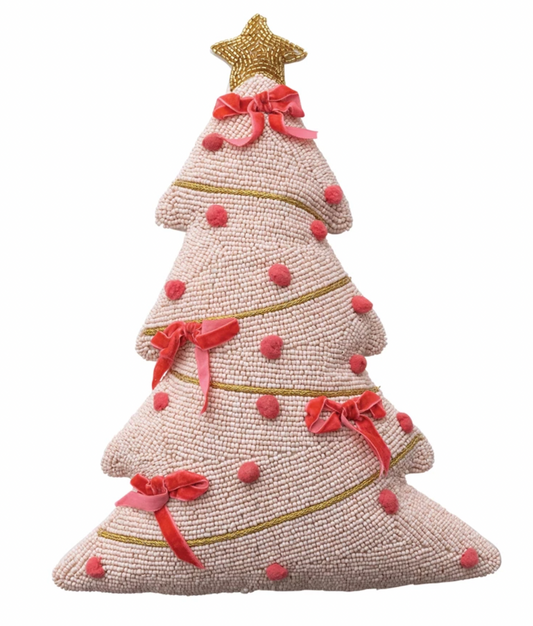 Pink Bow Beaded Tree Pillow