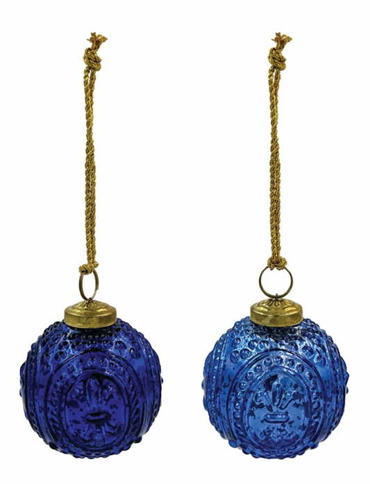 3" Blue Embossed Mercury Ball Ornament