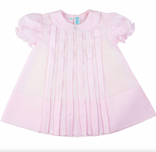 Pink Lace Inlay Pleated Dress