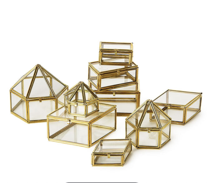 Brass and Glass Set of 3 Decorative Nesting Trinket Boxes